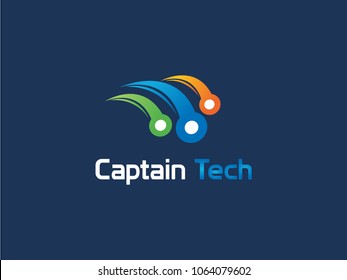 CAPTAIN TECH Logo With 3 Color Technology design