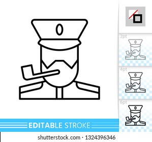 Captain thin line icon. Sailor banner in flat style. Sea poster. Nautical Linear pictogram. Simple illustration, outline symbol. Vector sign isolated on white. Editable stroke icons without fill