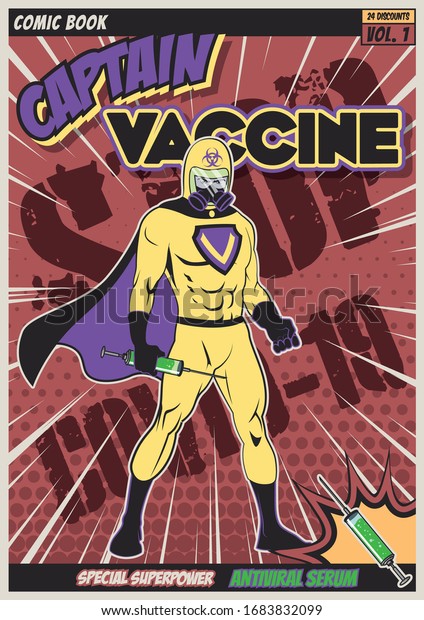 Captain Vaccine Antiviral Serum Superhero Comic Stock ...