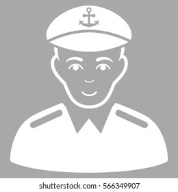 Captain vector icon. Flat white symbol. Pictogram is isolated on a silver background. Designed for web and software interfaces.