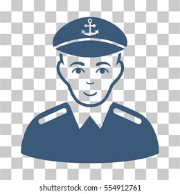 Captain vector icon. Illustration style is flat iconic blue symbol on a chess transparent background.