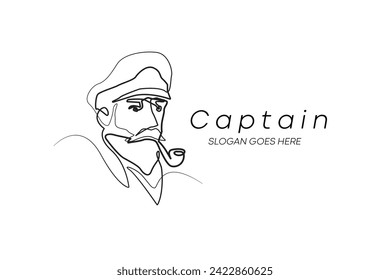 captain vector logo .boat captain head line vector illustration.