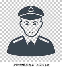 Captain vector pictogram. Illustration style is flat iconic smooth blue symbol on a chess transparent background.