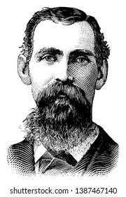 Captain W. L. Couch, 1850-1890, he was famous as a leader of the Boomer Movement and as the first provisional mayor of Oklahoma City, Oklahoma, vintage line drawing or engraving illustration