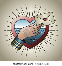 Captain's Arm and Love letter Traditional Tattoo Design