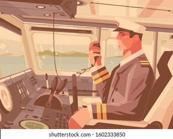 Captain's cabin on plane vector illustration design