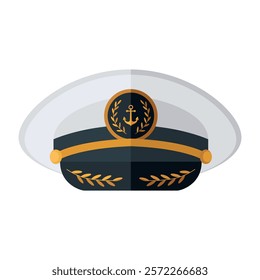 Captain's cap. The color icon of the captain's hat. Cockade on the hat. The anchor sign. Vector illustration for design and web