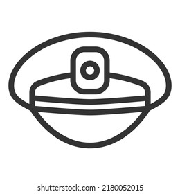 Captain's cap, ship captain's headdress - web icon, illustration on white background, outline style