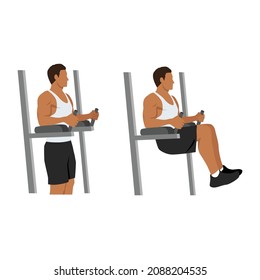 Captain's chair leg,knee,hip raises exercise. Flat vector illustration isolated on white background. Workout character