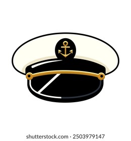 Captains hat with anchor emblem on white background. Vector illustration