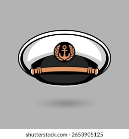 Ícone do chapéu do capitão com emblema de âncora. Ilustração de vetor