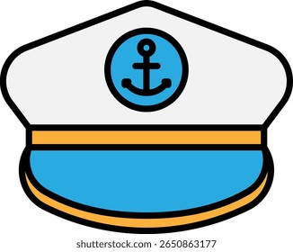 Captain's Hat Icon with Anchor Symbol in Flat Design