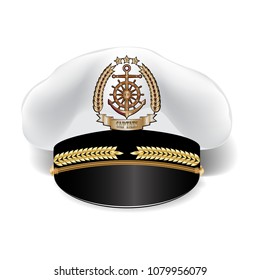 Captain's realistic 3d cap with cockade isolated on white background
