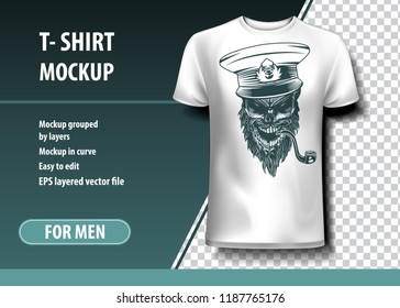 Captain's Skull with a pipe. T-Shirt template, fully editable.