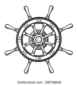 Captain's wheel in black and white