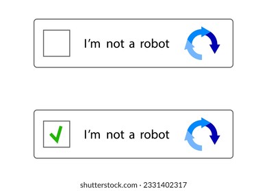 Captcha icons. Web site protection. Person verification. Im not a robot buttons. Vector captcha icon set. Vector illustration. EPS 10.