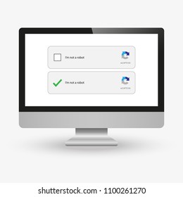 Captcha, I am not a robot. Laptop screen.  Vector Illustration