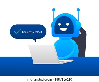 Captcha, I am not a robot on laptop screen. Vector stock Illustration