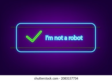 Captcha, I am not a robot on laptop screen. Vector stock Illustration