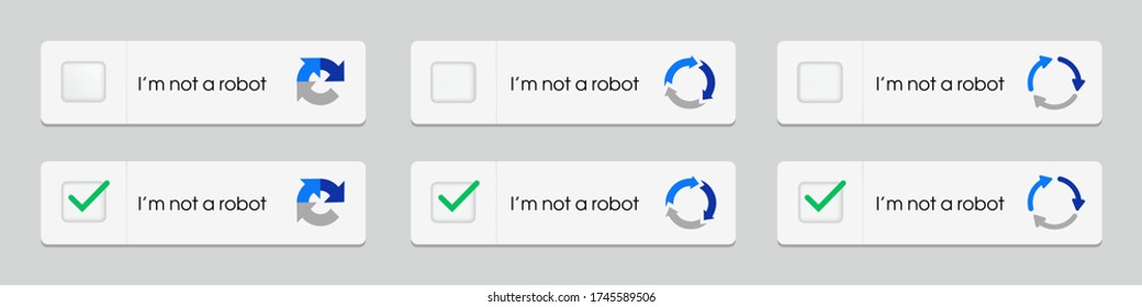 captcha i am not a robot vector computer code. set of buttons
