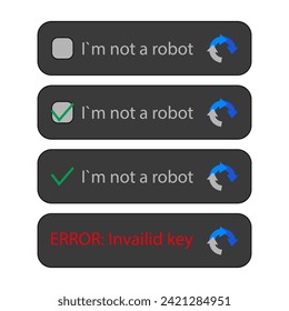Captcha, I am not a robot. Vector illustration isolated on white background.