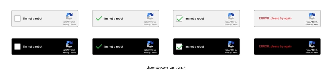 Captcha. Robot recaptcha code. Im not robot captcha with buttons for password. Turing test icons and logos. Vector. Computer random captcha test for internet and capabilities.