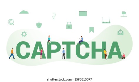 captcha security login concept with big word or text and team people with modern flat style - vector
