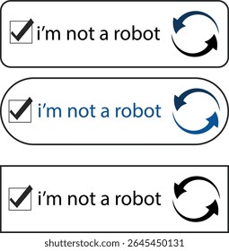 Ícone da caixa de seleção de verificação Captcha Elementos de design "Eu não sou um robô" Captcha. Eu não sou um robô. Verificação de robôs reCAPTCH. Captcha com botões para iniciar o teste. Teste captcha aleatório do computador	