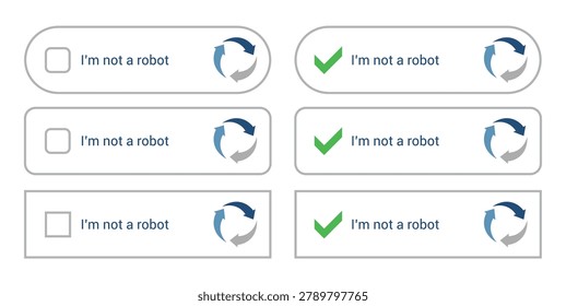 captcha verification icons in flat style, showing checked and unchecked states.