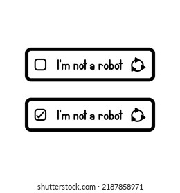 Captcha - website security form. I am not a robot, internet safety concept. Vector editable stroke icon for user interface.