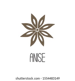 Caption anise star on transparent background. Cozy spice pictogram original design. Vector shabby hand drawn illustration