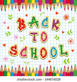 Caption Back to school and colored pencils