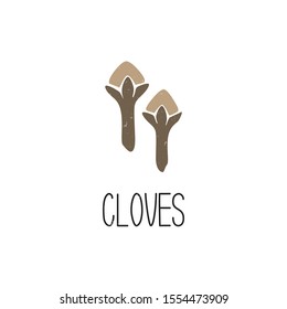 Caption clove tree on transparent background. Cozy spice pictogram original design. Vector shabby hand drawn illustration