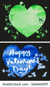 Caption: Happy Valentine's Day - on watercolor fill in the form of heart on a black background