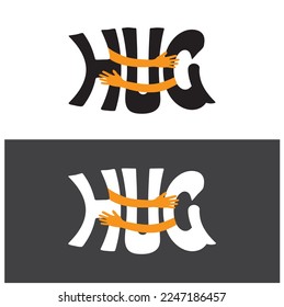 Caption hug with both hands, sticker, icon, vector.