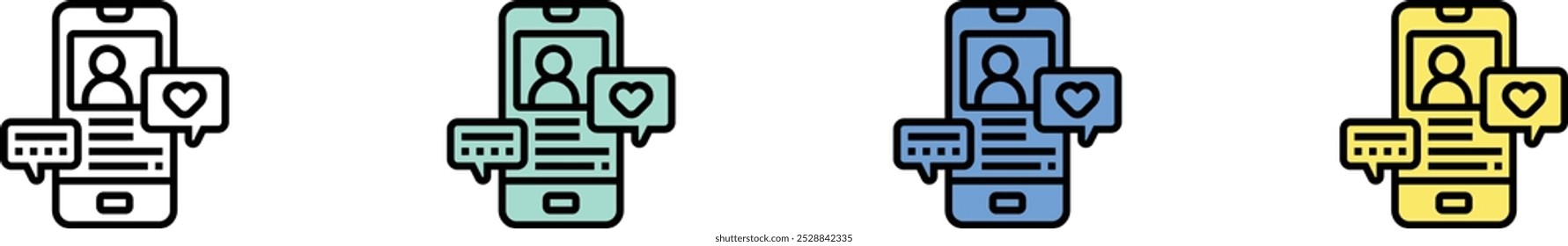 icono de subtítulo. Esquema, diseño de estilo verde, azul y amarillo aislado sobre fondo blanco