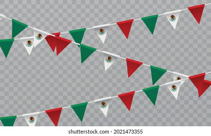 Überschrift: Mexikanischer Unabhängigkeitstag, 16. September. Vektorgrafik, Feuerwerkskollektoren und Bänder mit mexico-Flagge. Realistische Vektorgrafik.