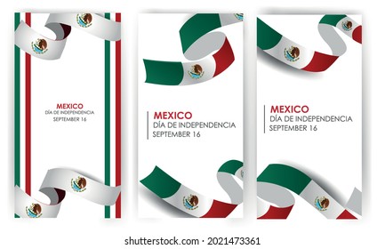 Caption: Mexican Independence Day, September 16. Vector illustration, fireworks balloons and ribbons with mexico flag. Realistic vector.