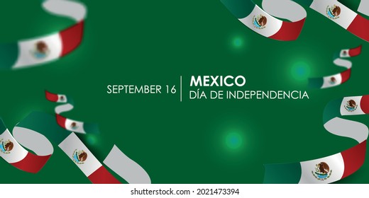 Caption: Mexican Independence Day, September 16. Vector illustration, fireworks balloons and ribbons with mexico flag. Realistic vector.