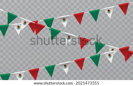 Caption: Mexican Independence Day, September 16. Vector illustration, fireworks balloons and ribbons with mexico flag. Realistic vector.