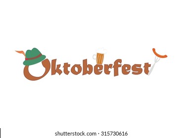 Caption Oktoberfest with a hat, a beer and sausage - vector
