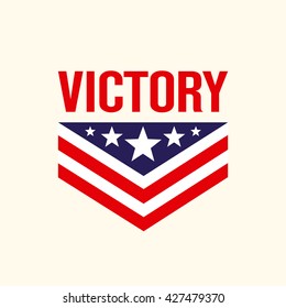 Caption Victory with the stars and chevron. Sign, symbol, logo. Vector illustration.