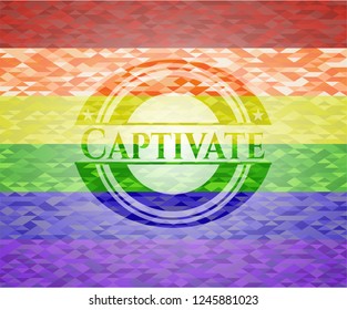 Captivate emblem on mosaic background with the colors of the LGBT flag