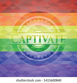Captivate emblem on mosaic background with the colors of the LGBT flag