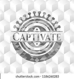 Captivate grey badge with geometric cube white background