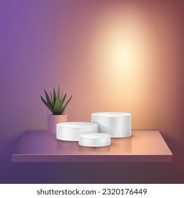 Captivate your audience with our stunning 3D cylinder pedestal, isolated on a podium vector, set against a minimal abstract background for maximum impact