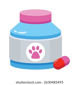 A captivating 2d icon showing pet medicine jar