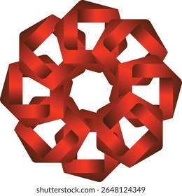 A captivating 3D geometric design featuring an intricate interlocking knot pattern in bold red hues against a white background.