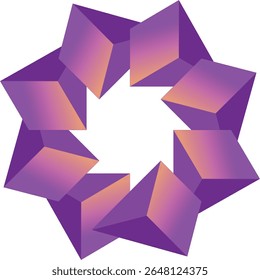 A captivating 3D geometric design featuring an intricate pattern of purple cubes with orange accents against a white background.