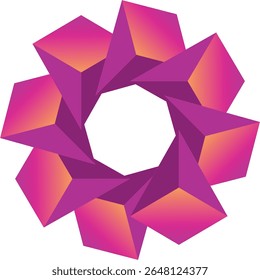 A captivating 3D geometric design featuring a star pattern with bold pink shapes and orange accents against a white background.